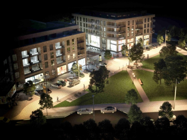 Cherrywood Night time render- Village Square
